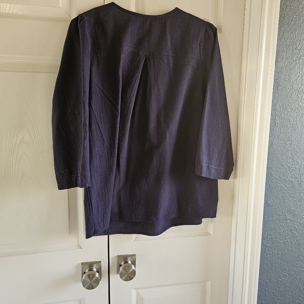 Aleumdr V neck Boho Embroidered Navy Ruffle Sleeve Ethnic Style XL - Picture 4 of 11